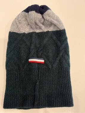 Moncler Striped Beanie Hat in Dark Green, Gray & Navy